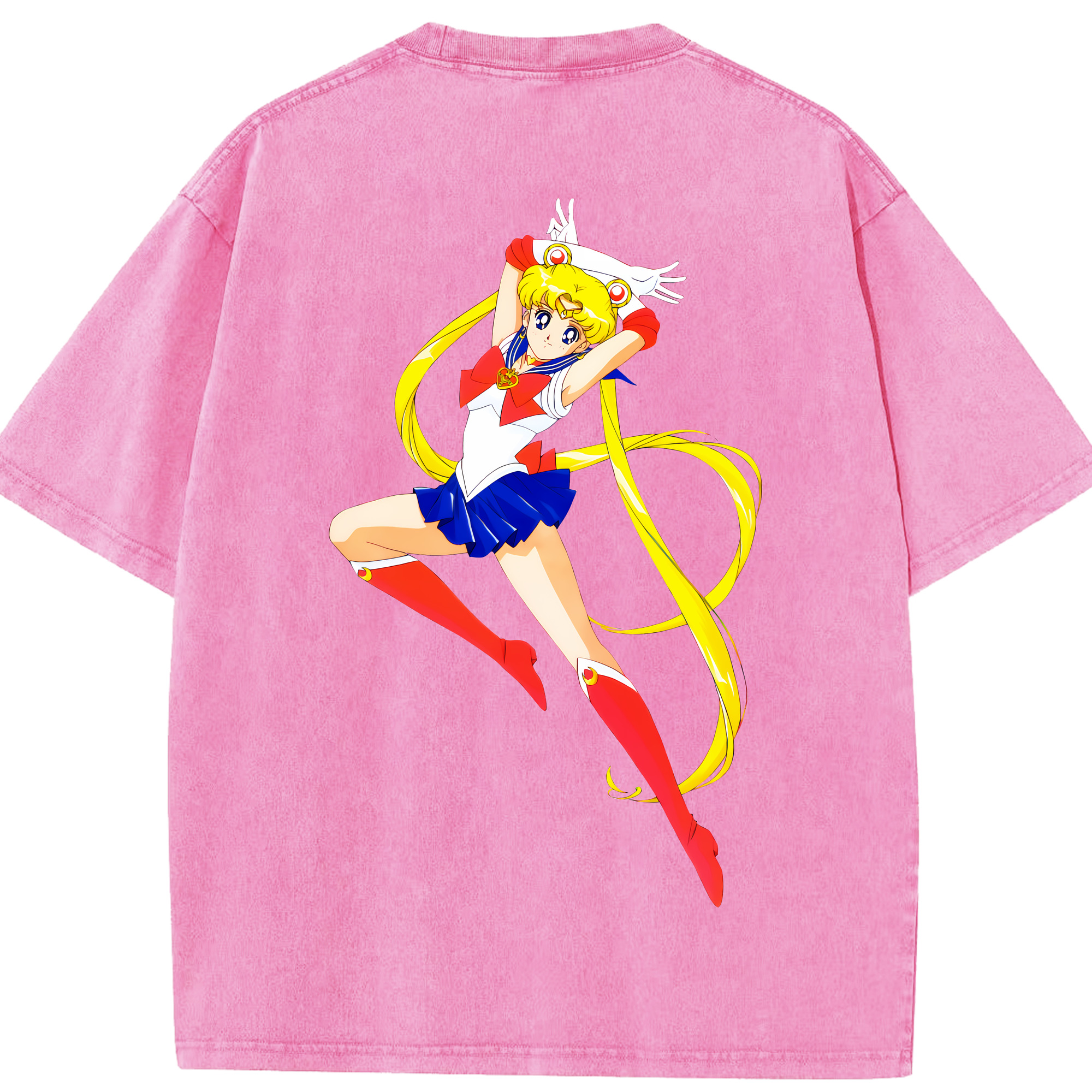 （画像用） 美少女戦士セーラームーン 月野 うさぎ つきの うさぎ Sailor Moon Tsukino Usagi 綿100% ヴィンテージ風 半袖Tシャツ（背面プリント）